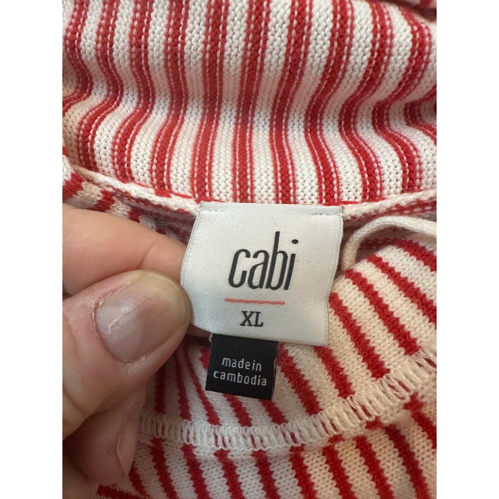 Cabi Striped Cowl Neck Sweater Red White Drawstring Knit Top 6447 XL - Picture 2 of 8
